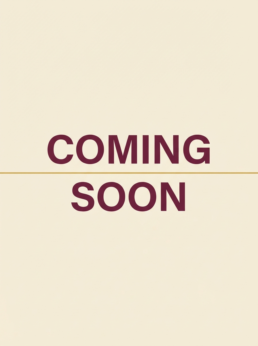 Cream poster with centered burgundy text reading “COMING” and “SOON,” separated by a gold line.